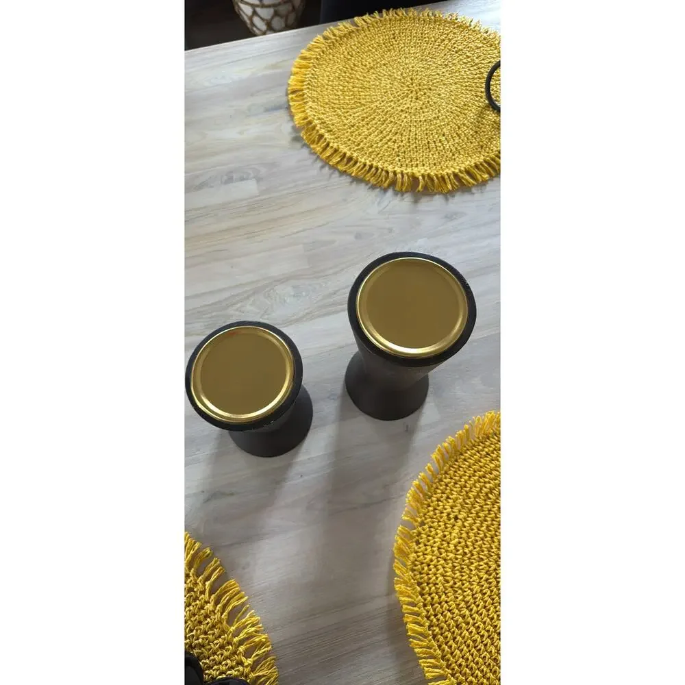 Project 62 Pillar Candle Holders Brown Gold Wood Metal Home Decorative Set of 2
